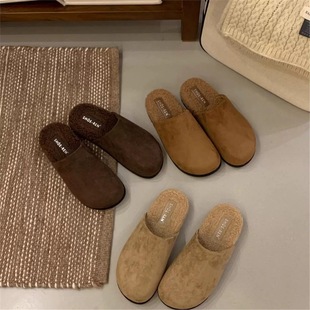 SHOEREN厚度毛毛拖鞋女外穿2025新款秋冬百搭加绒包头拖鞋