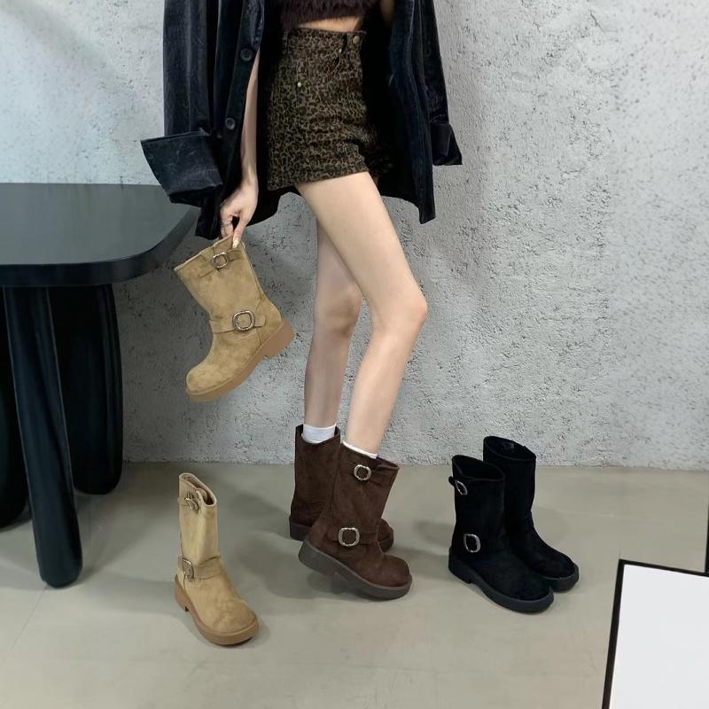 秋冬新款圆头粗跟马丁靴时尚单靴