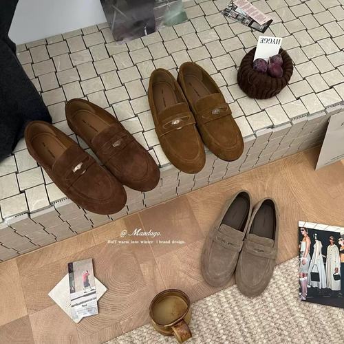 THEMANDAGO芒大果老钱风金币乐福鞋高级感真皮圆头一脚蹬软底单鞋