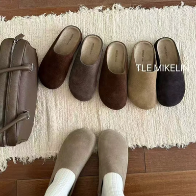 TLEMIKELIN 软糯舒适土豆勃肯鞋韩系真皮厚底一脚蹬包头半拖鞋女