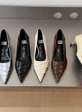 TLE MIKELIN 韩式风尖头细跟浅口单鞋女百搭一脚蹬通勤玛丽珍单鞋