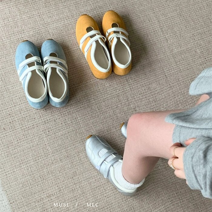 MLC 韩国魔术贴芭蕾玛丽珍鞋2025新款真皮圆头休闲百搭软底运动鞋