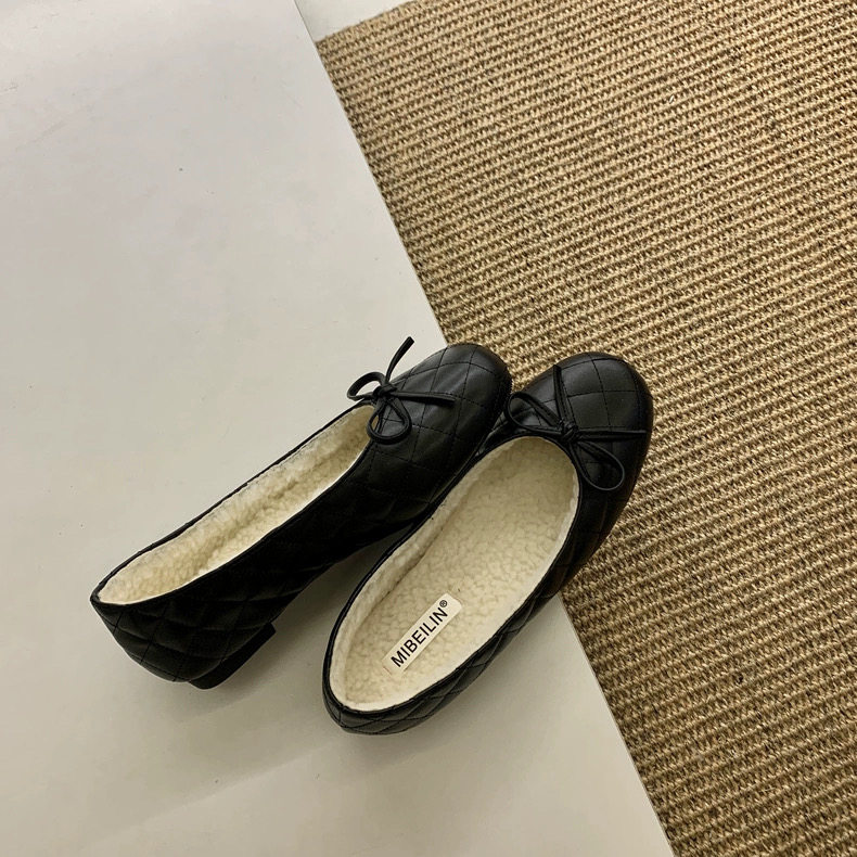 MIBEILIN 小香风蝴蝶结圆头加绒平底单鞋秋冬百搭通勤玛丽珍鞋女,女鞋,浅口单鞋,淘宝优惠券,粉丝福利购,淘宝优惠卷