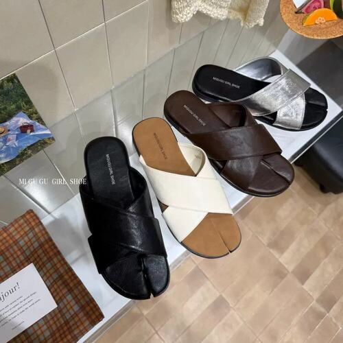 MIGUGU米谷谷 小众分趾设计交叉带拖鞋女夏季外穿平底露趾凉拖鞋