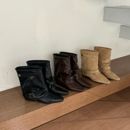 NAIJIAOER随性舒适！卡其方头粗跟裤管靴女2025新款秋冬中筒靴