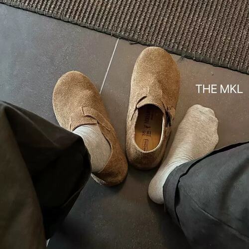 TLEMIKELIN复古长毛绒真皮厚底内增高全包鞋懒人百搭乐福单鞋