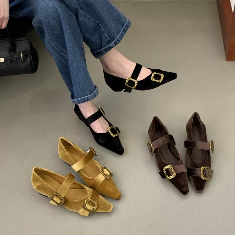 COLORED BEAN MONTH韩式尖头玛丽珍鞋女2026新款水钻扣浅口单鞋女,女鞋,浅口单鞋,淘宝优惠券,粉丝福利购,淘宝优惠卷
