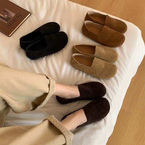 BEILIXUAN 秋冬懒惰风真皮厚底一脚蹬勃肯鞋女休闲百搭舒适豆豆鞋