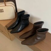 MUMIXI尖头后拉链坡跟短靴女2025年新款 秋冬简约软皮舒适时装 靴子