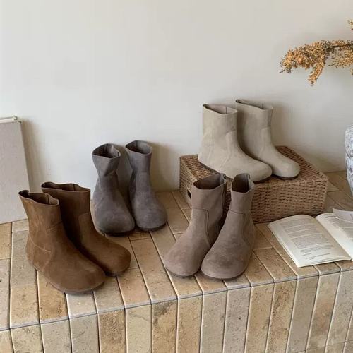 BEILIXUAN 舒适软底套筒勃肯靴马丁靴女真皮复古百搭圆头平底短靴