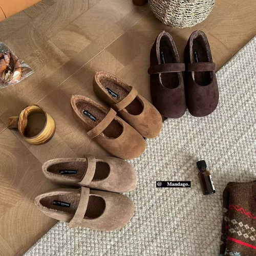 THEMANDAGO芒大果 巨好穿～软底魔术贴玛丽珍鞋秋冬加绒真皮单鞋