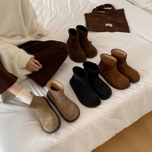 BEILIXUAN复古丑萌圆头厚底勃肯短靴秋冬新款真皮软底百搭面包靴