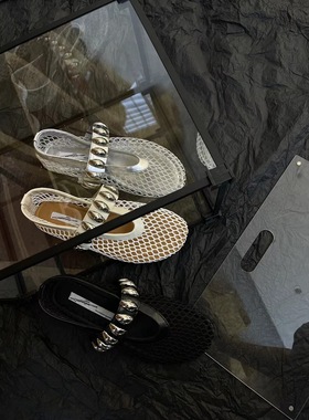 CHIC2024NEW SPRING：韩国夏季复古透气度假舒适低跟网状一字单鞋