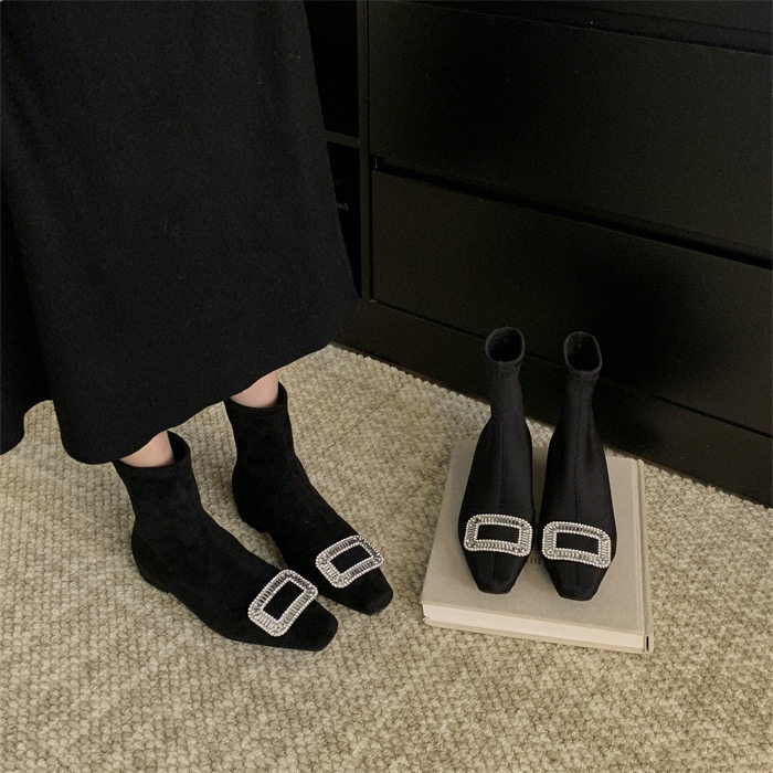 瘦瘦靴高级感气质黑色加绒短靴