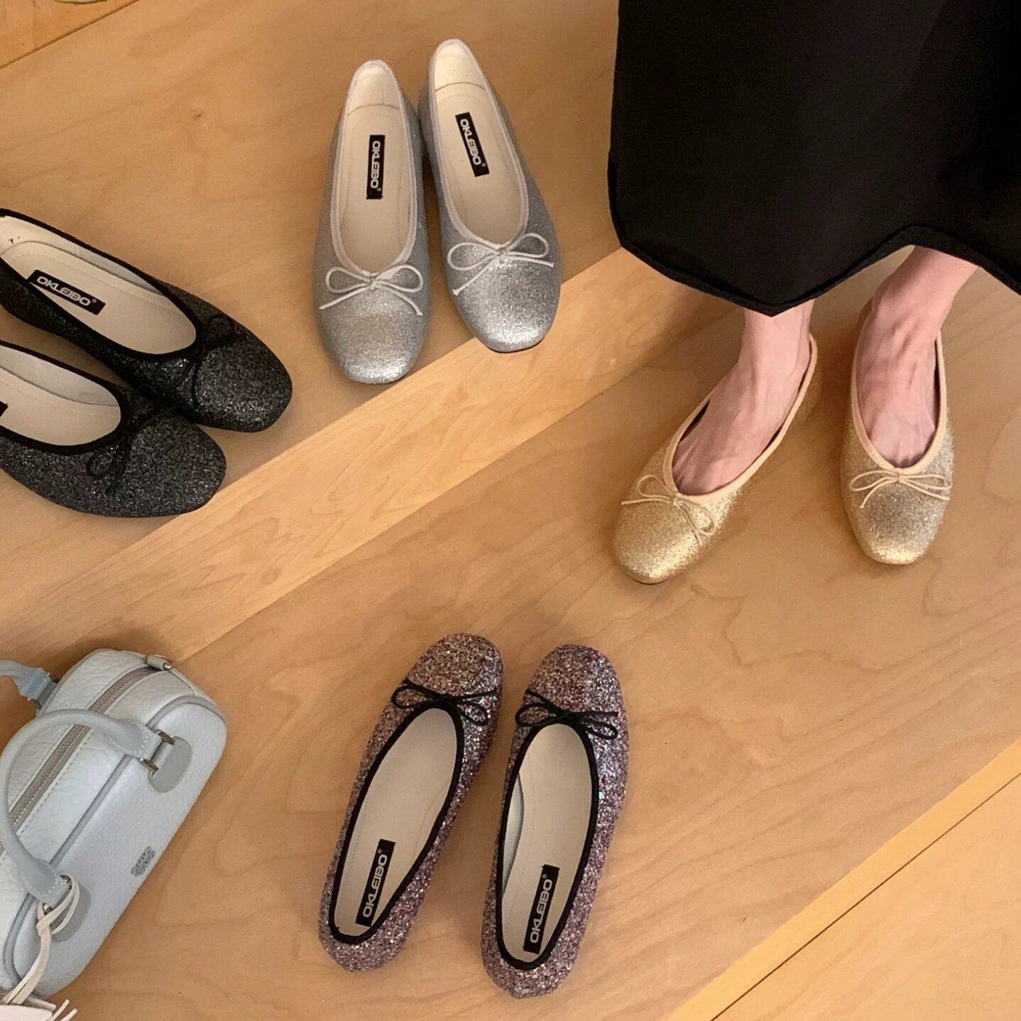 okleibo 2026年新款韩版芭蕾舞鞋女蝴蝶结豆豆鞋百搭一脚蹬奶奶鞋,女鞋,浅口单鞋,淘宝优惠券,粉丝福利购,淘宝优惠卷