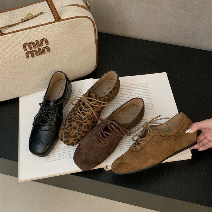 UNIDSN 韩系复古绒面方头系带小皮鞋女雕花牛津鞋内增高乐福单鞋