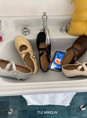 TLE MIKELIN 2026年新款韩版复古交叉带圆头玛丽珍鞋女内增高单鞋