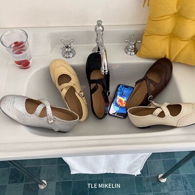 TLE MIKELIN 2026年新款韩版复古交叉带圆头玛丽珍鞋女内增高单鞋