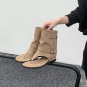女休闲人字拖平底短筒靴凉靴女 夹趾透气罗马鞋 MUMIXI博主同款 个性