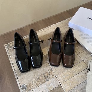 法式 复古方头玛丽珍鞋 女2026春季 JIA 粗跟一字带单鞋 RUI 新款 MEI