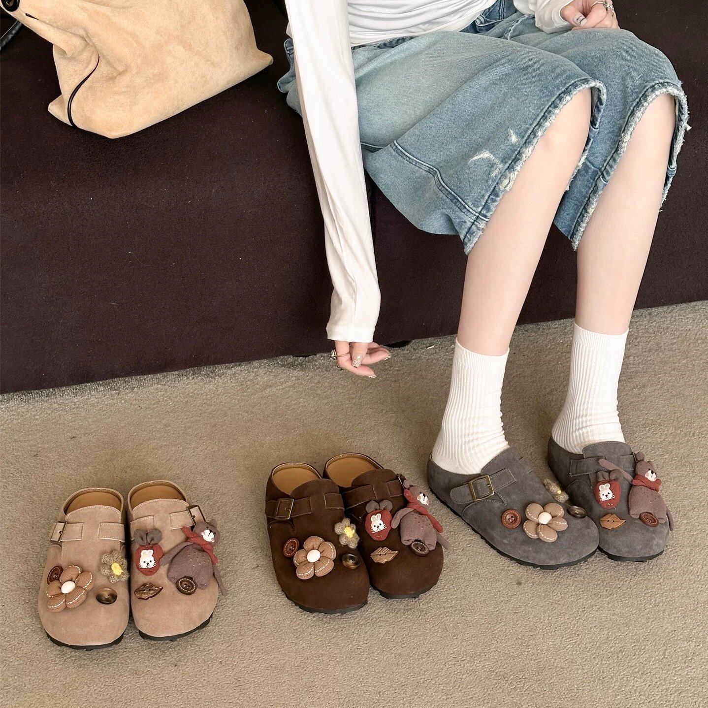 KA MI YA 可爱卡通花朵包头半拖鞋女外穿软底一脚蹬搭扣勃肯鞋潮,女鞋,包头拖,淘宝优惠券,粉丝福利购,淘宝优惠卷