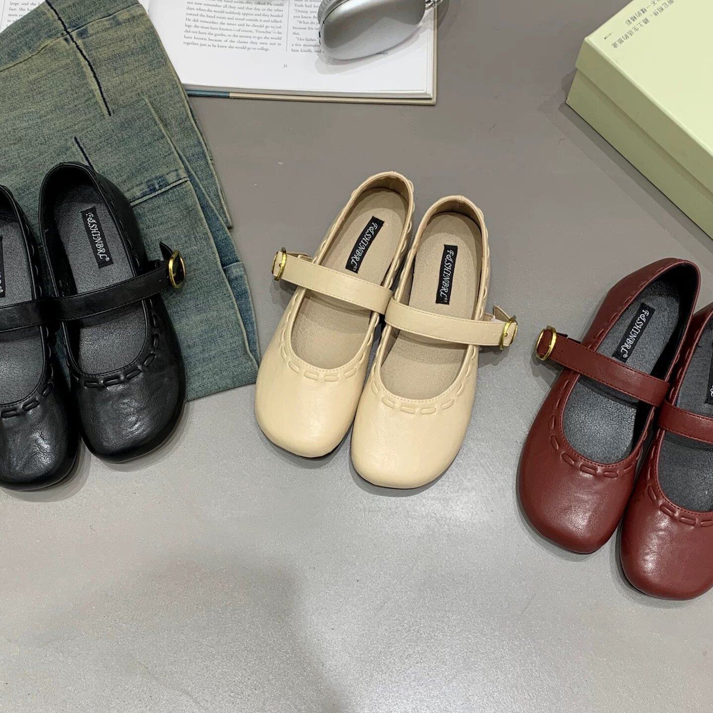 FSHINBRI 韩式玛丽珍鞋平底浅口单鞋一字带百搭通勤鞋不累脚圆头,女鞋,浅口单鞋,淘宝优惠券,粉丝福利购,淘宝优惠卷