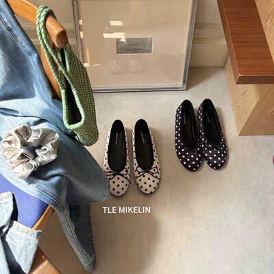 TLE MIKELIN 韩版复古波点蝴蝶结平底单鞋女2026新款软底芭蕾舞鞋