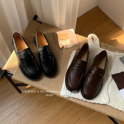 JOJOBASEC韩系复古乐福鞋女春秋季单鞋一脚蹬通勤百搭圆头小皮鞋