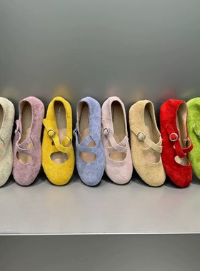 TLE MIKELIN 韩式复古磨砂皮玛丽珍鞋女圆头浅口平底单鞋通勤百搭