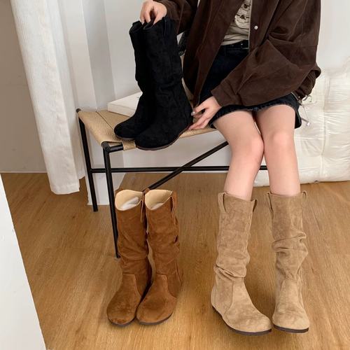 BEILIXUAN 韩版复古绒面高筒瘦瘦靴女2025秋季新款气质百搭勃肯靴