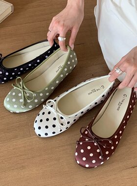GeGèLV 法式波点芭蕾舞鞋女平底2026年新款一脚蹬浅口蝴蝶结单鞋