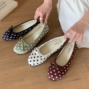 GeGèLV 法式波点芭蕾舞鞋女平底2026年新款一脚蹬浅口蝴蝶结单鞋
