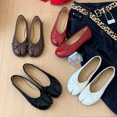 SHOE-REN 简约蝴蝶结圆头单鞋女夏平底一脚蹬芭蕾舞鞋浅口奶奶鞋