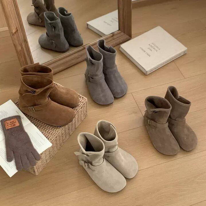 BEILIXUAN 复古皮带扣大头勃肯短靴女秋冬百搭柔软平底套筒马丁靴,女鞋,时装靴,淘宝优惠券,粉丝福利购,淘宝优惠卷