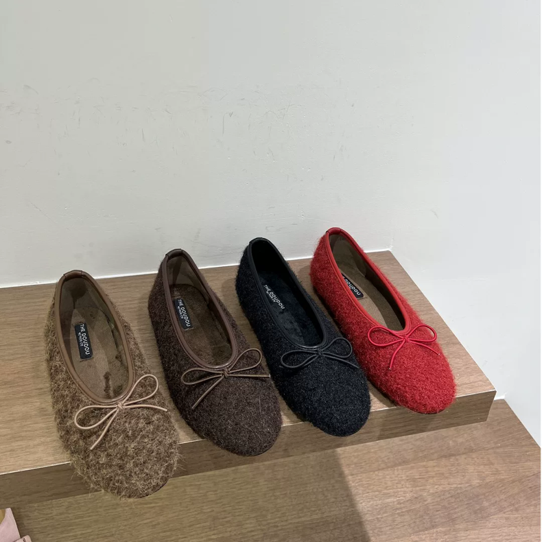 81018-2平底加绒保暖气质红色单鞋新款百搭复古蝴蝶结软底奶奶鞋,女鞋,浅口单鞋,淘宝优惠券,粉丝福利购,淘宝优惠卷