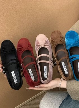 内增高蓝色玛丽珍鞋2025年秋季绒面浅口蝴蝶结配裙子单鞋女