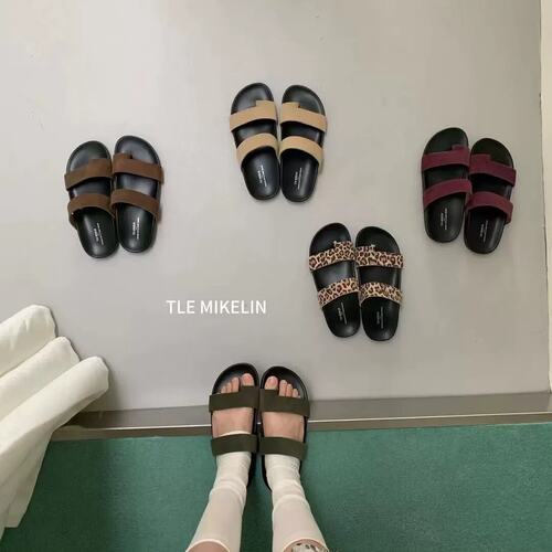 TLEMIKELIN韩版真皮套趾厚底凉拖鞋女外穿休闲百搭防滑勃肯拖鞋夏