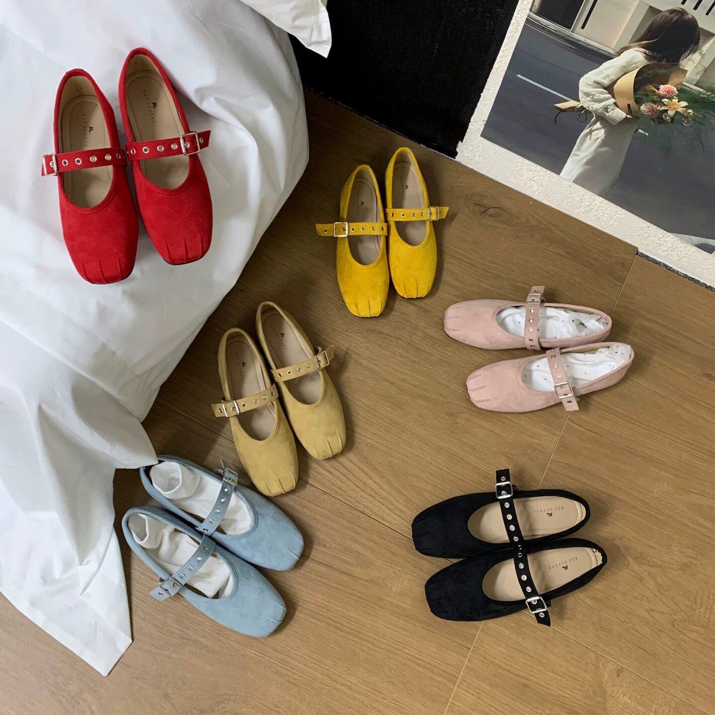 ALILOVERS 复古方头玛丽珍鞋女2026新款一字扣带绒面百搭平底单鞋,女鞋,浅口单鞋,淘宝优惠券,粉丝福利购,淘宝优惠卷