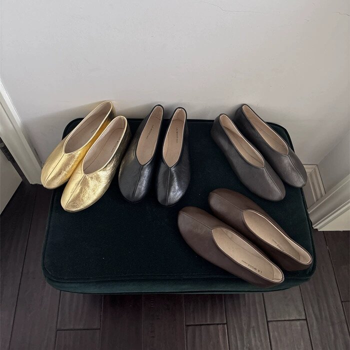 Lamode 小众简约row风圆头浅口芭蕾舞单鞋松弛感百搭平底奶奶鞋女