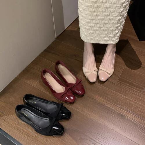 温柔法式气质蝴蝶结粗跟单鞋女