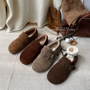 LUDAKE鹿大可 冬日人手一双～经典百搭真皮勃肯鞋女加绒单鞋棉鞋