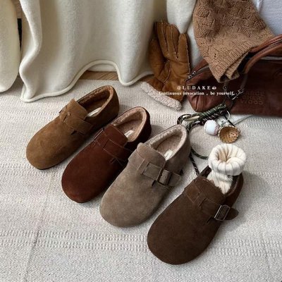 百搭真皮勃肯鞋女加绒单鞋棉鞋