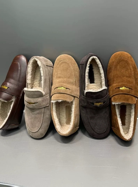 TLE MIKELIN 毛毛鞋磨砂皮一脚蹬乐福鞋女秋冬懒人单鞋浅口平底鞋