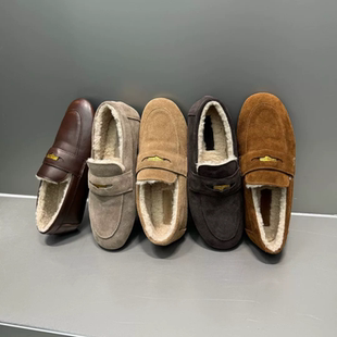 TLE MIKELIN 毛毛鞋磨砂皮一脚蹬乐福鞋女秋冬懒人单鞋浅口平底鞋