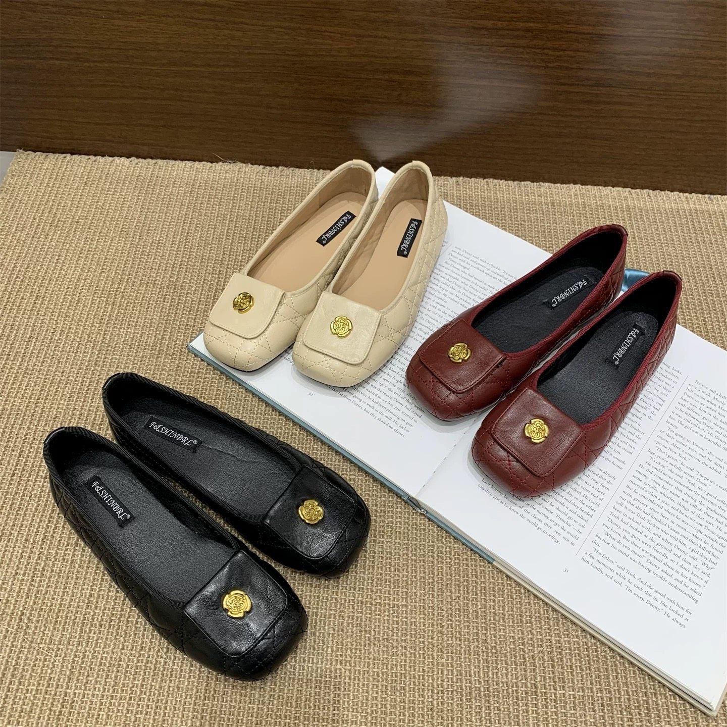 FSHINBRI 2026新款温柔风方头乐福鞋女金属扣一脚蹬百搭平底单鞋,女鞋,浅口单鞋,淘宝优惠券,粉丝福利购,淘宝优惠卷