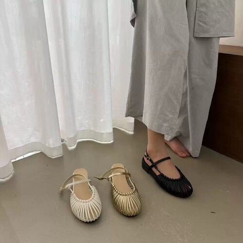 MANRUOLIN法式度假风编织镂空包头凉鞋女夏圆头后空厚底罗马凉鞋