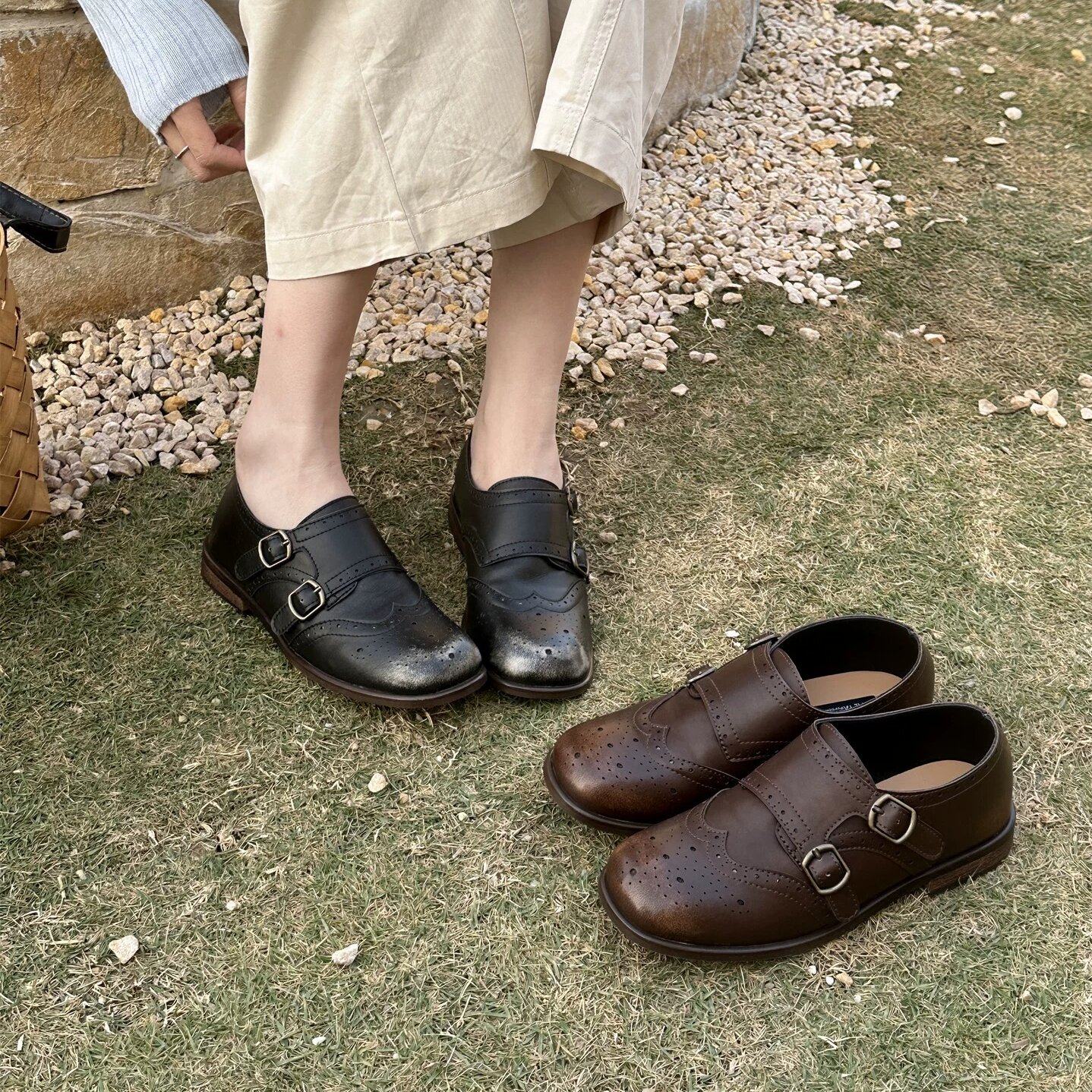 KA MI YA 2026新款英伦风布洛克皮带扣乐福鞋女百搭一脚蹬平底鞋,女鞋,浅口单鞋,淘宝优惠券,粉丝福利购,淘宝优惠卷