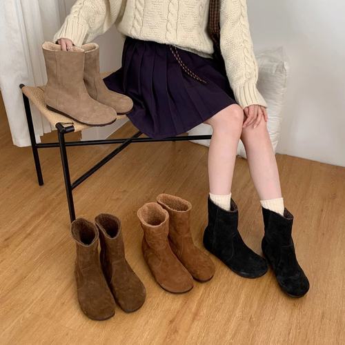 BEILIXUAN 韩版气质厚底加绒勃肯靴女2025秋季新款复古短筒瘦瘦靴
