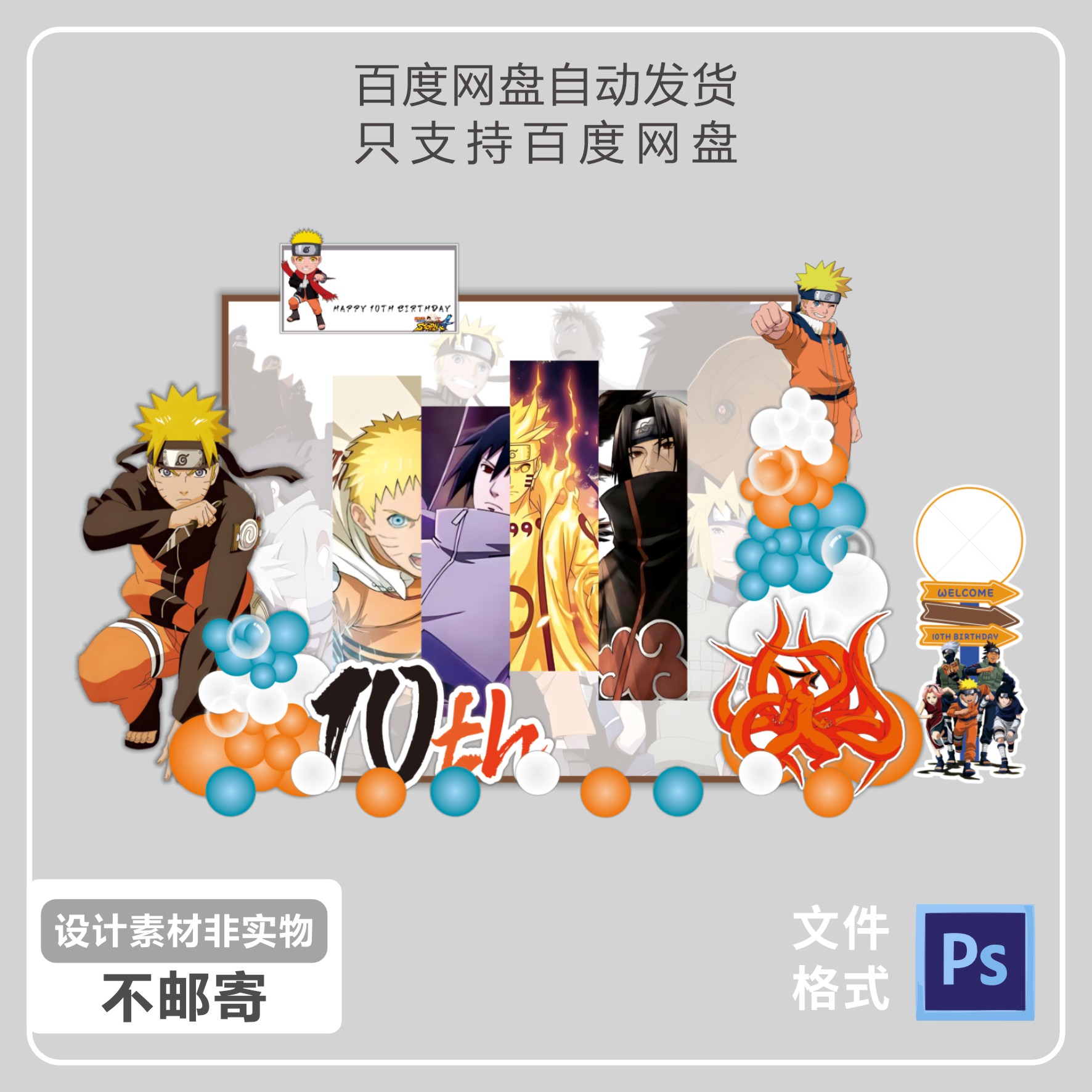 火影忍者主题宝宝宴生日宴十岁生日背景设计素材非实物PS格式