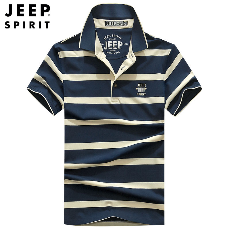 JEEPSPIRIT条纹翻领POLO衫